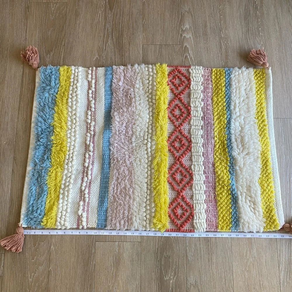 Colorful Striped Bohemian Chunky Knit Rug (~2x3 Feet)